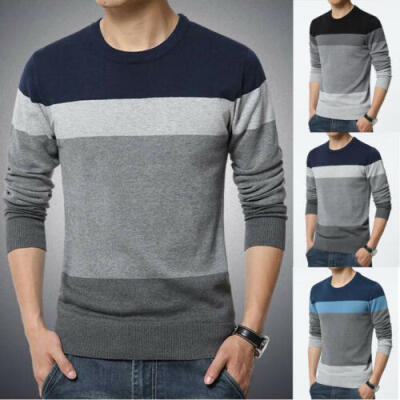 

UK Stock Mens Striped Knitted Jumper Sweater With Shirt Collar Knitwear Pullover