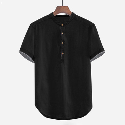

Toponeto Mens Baggy Solid Cotton Linen Short Sleeve Button Plus Size T Shirt Tops Blouse
