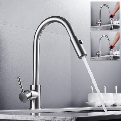 

Chrome Pull Out Kitchen Faucet With 2-way Sprayer 360 Rotation Single Handle Mixer Tap Sink Crane