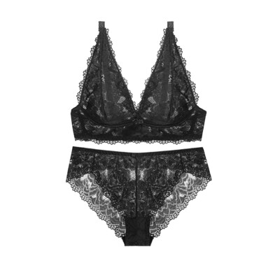 

Toponeto Sexy Fashion Women Ultra-thin Ring-free Lace Vest type Bra Underwear Suit