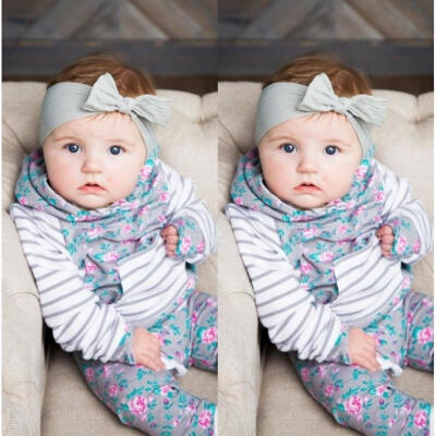 

Floral Newborn Baby Girls Clothes Stripe Hooded Pants 2Pcs Outfits Set