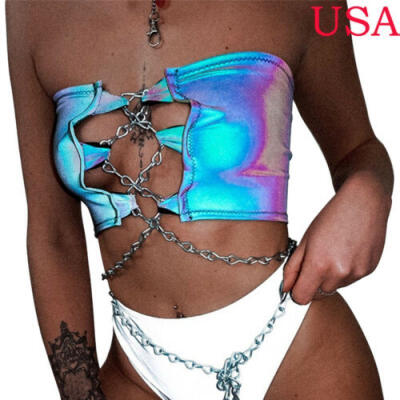 

Women Plain Reflective Vest Sleeveless Club Bra Ladies Bralet Vest Tank Crop Top