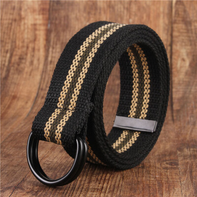 

Canvas belt fashion black Alloy double ring buckle Men belt casual simple Men&Women cowboy pants belt