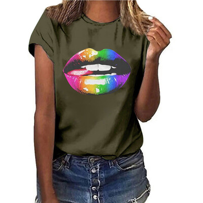 

Starmoon Women Girls Plus Size Lips Print Shirt Short Sleeve T Shirt Blouse Tops