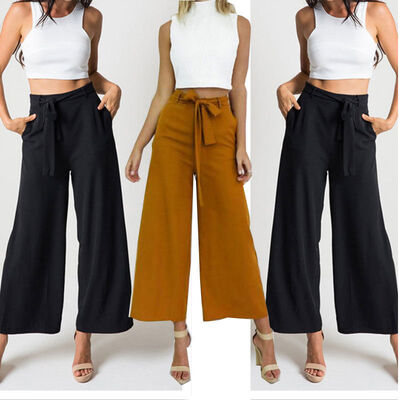 

Women Wide Leg High Waist Casual Crop Pants Summer Loose Culottes Trousers