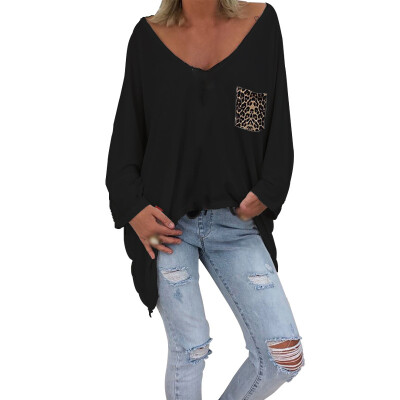 

Womens Irregular Hem Baggy Tunic Blouse Long Sleeve Deep V-neck Shirts Pullover