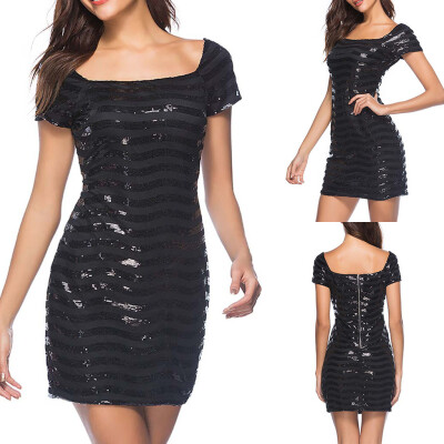 

〖Follure〗Womens Fashion Sexy Solid Sleeveless Shining Mini Sequin Dress