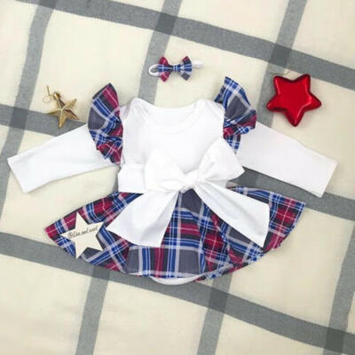 

Christmas Newborn Baby Girl Clothes Long Sleeve Plaids Romper Dress Xmas Outfits