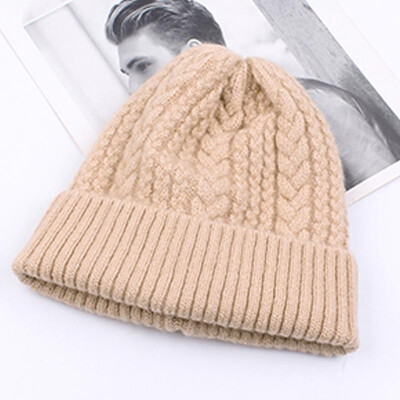 

Women Thick Twist Thread Knitted Beanies Hat Ribbed Autumn Winter Baggy Crochet Cap Warm Skullies Headwear