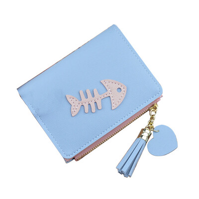 

Fashion Girls Fishbone Short Pocket Bi-fold Purse Wallet Zip Closure Card Holder
