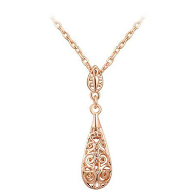 

Romad Brand Long Elegant Tear Drop Pendant Necklace For Women Hollow Necklace Rose Gold Color for Party Wedding Jewelry