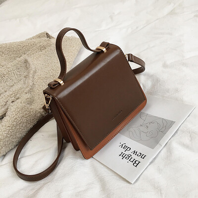 

Bag female 2019 new chic Korean fashion wild texture contrast color casual shoulder bag shoulder saddle bag