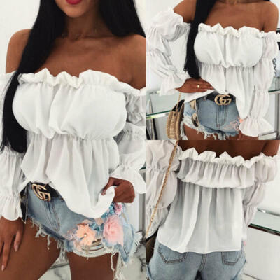 

Fashion Women Off shoulder Tops Casual Long sleeve Slim Blouse Party Shirt Tops