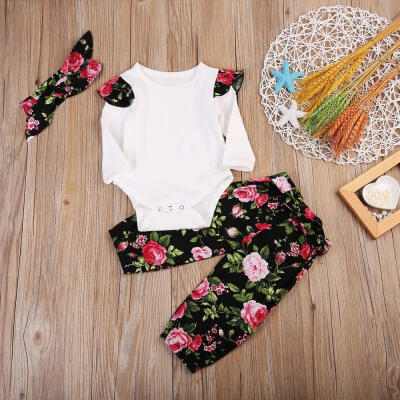 

Newborn Kids Baby Girls Tops Romper Floral PaLQs 3Pcs Outfits Set Clothes 0-24M