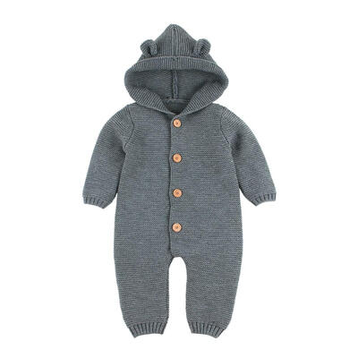 

Newborn Boy Girl Knitted Hooded Jumpsuit Baby Long Sleeve Button Rompers