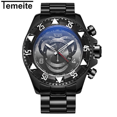 

Temeite Men Fashion Sports Watches Luxury Big Dial Quartz Watch Alloy Band Calendar Luminous Wristwatches