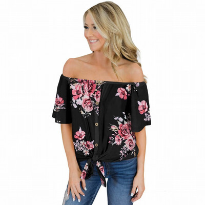

Printed shirt short sleeve knotted smock