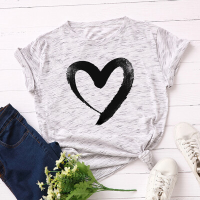 

Oversized  Cotton T shirt Women Summer Round Neck Short Sleeve Lover Hearted T-shirt Harajuku Couple Tops