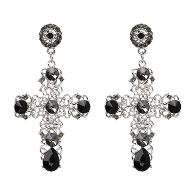 

Vintage Boho Crystal Cross Drop Earrings for Women Baroque Bohemian Large Long Earrings Jewelry Brincos