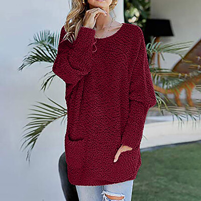

Tailored Women Casual Fuzzy Long Sleeve O-Neck Long Knit Oversized Sweater Pullover