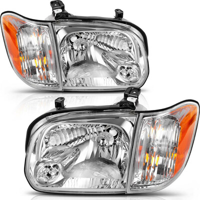 

Headlight Assembly for 05 06 Toyota Tundra Double Cab 05 06 07 Sequoia Headlamp Replacement Chrome Housing Clear Lens