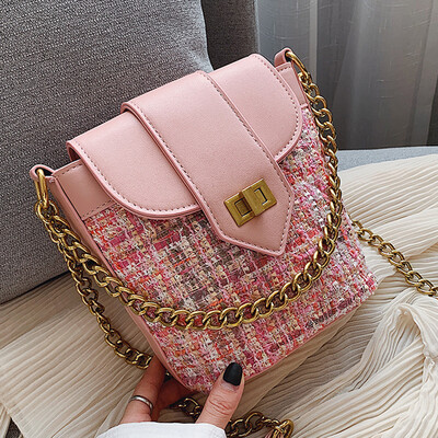 

2019 Korean version fashion new small bag collision color braided chain bag foreign air portable single shoulder oblique span bag