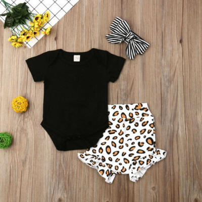 

US Stock Newborn Baby Girls Clothes Romper Leopard print Pants Outfits Tracksuit