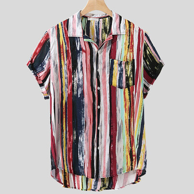 

Tailored Mens Multi Color Lump Chest Pocket Short Sleeve Round Hem Loose Shirts Blouse