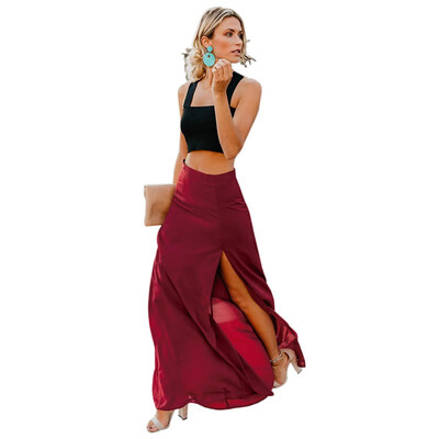

Solid color holiday split long skirt womens autumn fall asymmetrical skirt 65171