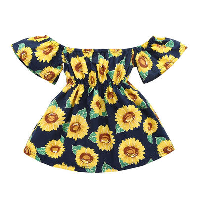 

Summer Baby Girls Dress Print Off Shoulder Short Sleeve Princess Dress