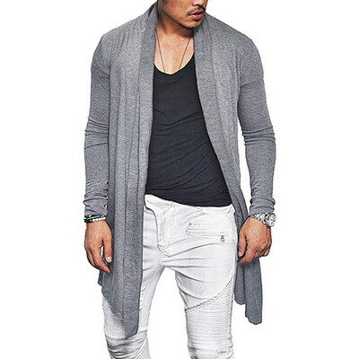 

Mens Ruffel Collar Cardigan Open Front Long Draped Cape Lightweight Outwear