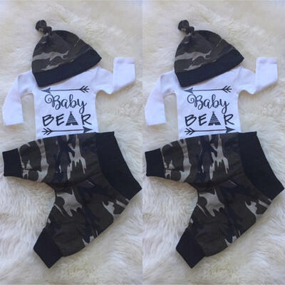 

Newborn Baby Boys Baby Bear Romper Bodysuit Camouflage Pants Hat Outfits Clothes