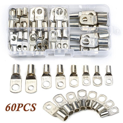 

60PCS SC Tinned Copper Lug Ring Wire Connectors Bare Cable Terminal Set