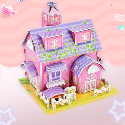 

Tailored 3D DIY Puzzle Castle Model Cartoon House Assembling Paper Toy Kid Early Learning