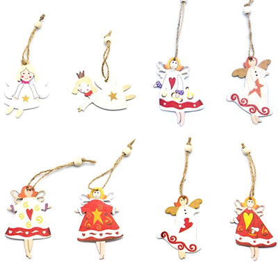 

8 Pack Christmas Decoration Wood Painted Angels Hanging Christmas Tree Pendant