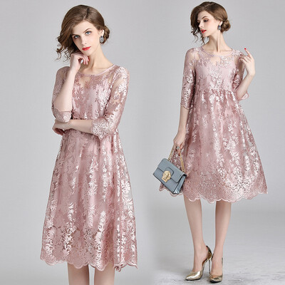 

2018 Autumn Mesh Patchwork Lace Dress 2-piece Women O-neck Work Casual Party Slim Sexy Dresses Vintage Vestidos