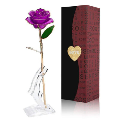 

New Love 24K Gold Foil Rose Permanent Flower With Bracket Gift for Valentines Day Mothers Day Anniversary Birthday Party Decor