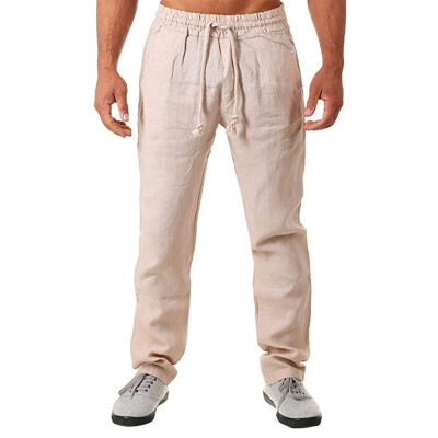 

Gobestart Mens Summer New Style Simple And Fashionable Solid Cotton And Linen Trousers