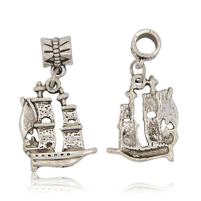 

Tibetan Style Alloy European Dangle Beads Large Hole Pendants Sailing Boat Antique Silver 32mm