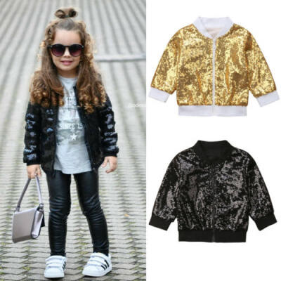 

UK Baby Girl Clothes Toddler Kids Long Sleeve Coat Jacket Sequined Outwear Tops