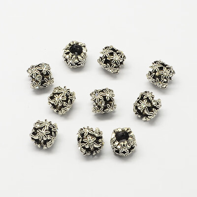 

Hollow Flower Alloy Rhinestone Large Hole European Beads Antique Silver Crystal 10x10mm Hole 5mm