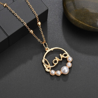 

Imitation Pearl Necklace Earrings Set Female Moon Love Declaration Necklace Ladies Wedding Party Valentines Day Girlfriend Gift