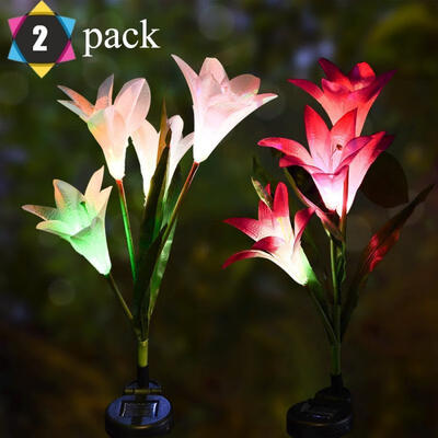 

2Pcs Outdoor Solar Garden Stake Lights Lily Flower Multi-color Changing LED Decorative Light For Garden Patio Backyard