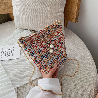 

Joker ins popular small bag fairy summer fashion woven Pearl shoulder Messenger bag tide