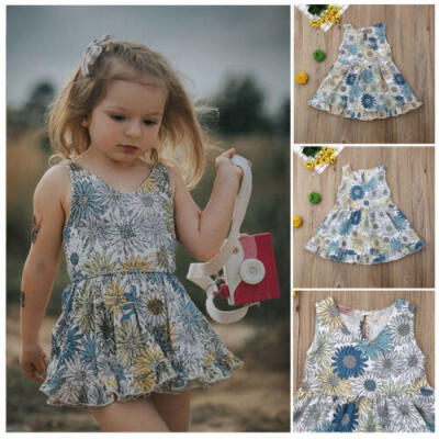 

Infant Kid Baby Girl Casual Clothes One-piece Sunflower Dress Party Outfits 0-6Y