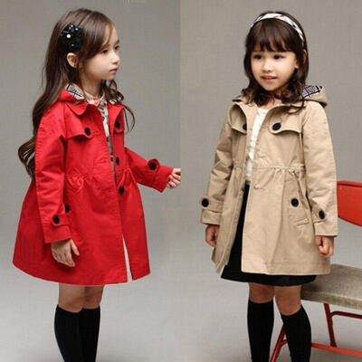 

2-8Year Kids Girl Children Coat Outerwear Jackets Windproof Fleece Long Trench Coat
