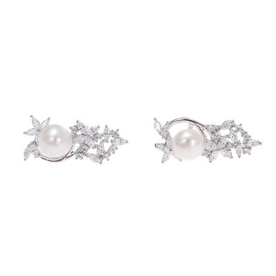

Natural Pearl Flower Stud Earrings For Women Crystal Anniversary Party Earring
