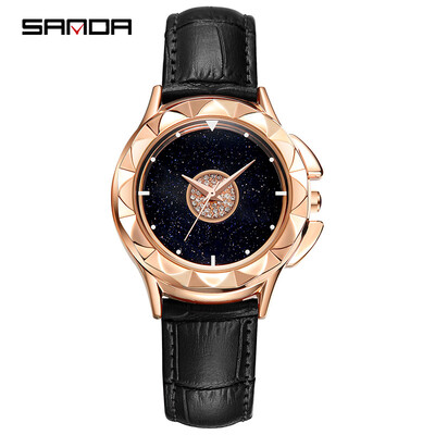 

New Luxury Rose Gold Women Watches Fashion Good Luck Ladies Quartz Starry Sky Diamond Clock Casual Leather Waterproof Clock Gift