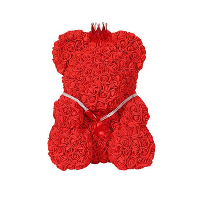 

23cm Mothers Day Handmade Artificial Dried Foam Flower Rose Bear with Crown