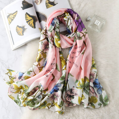 

Silk scarf female spring new retro flower simulation silk scarf summer ladies go out travel holiday shawl shawl